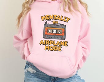 Mentally on Airplane Mode Retro Walkman Hoodie, Funny 80s Graphic Sweatshirt, Sarcastic Introvert Humor Unisex Hoodie