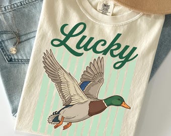 Lucky Duck Striped Shirts ,Funny Animal Meme Shirt, Retro Summer Coastal Preppy Stripes Shirt, Flying Mallard Duck Shirts, Coastal Shirt