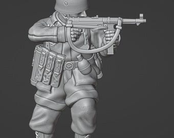 28mm WW2 German Paratrooper firing MP40