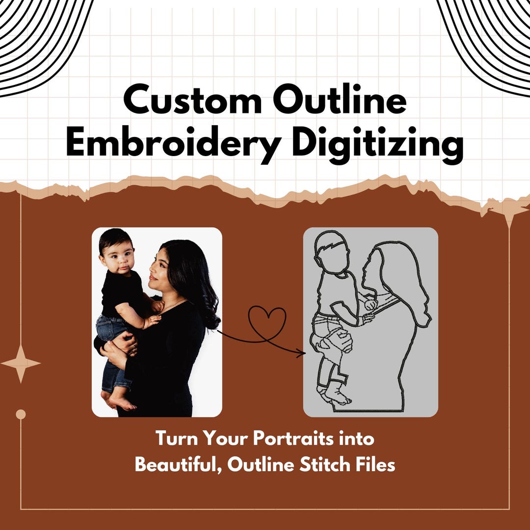 Custom Outline Embroidery Digitizing, Line Art Portrait Embroidery ...