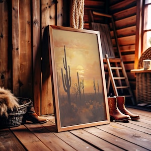 Wüste Wandkunst für Wohnzimmer Goldmalerei Kaktus Impressionist Südwesten Kunst Sonnenuntergang Druck Schlafzimmer Dekor Naturliebhaber
