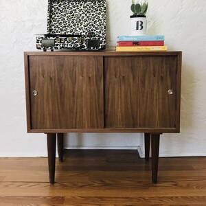 SHIPS IN 4-6 WEEKS Custom Made Mid Century Modern Media Console Stereo Console Media Cabinet Bathroom Sink Vanity Walnut Cane image 3