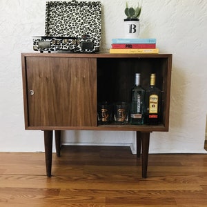 SHIPS IN 4-6 WEEKS Custom Made Mid Century Modern Media Console Stereo Console Media Cabinet Bathroom Sink Vanity Walnut Cane image 2