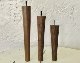 Set of 4 Mid Century Furniture Legs-6"/8"/10"/12"/14"/16" tall-Solid Walnut Wood-Hand Crafted & Tapered