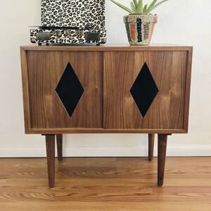 SHIPS IN 4-6 WEEKS Custom Made Media Console Stereo Console Media Cabinet Bar Bathroom Sink Vanity Walnut Diamonds image 3