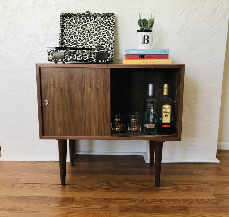SHIPS IN 4-6 WEEKS Custom Made Mid Century Modern Media Console Stereo Console Media Cabinet Bathroom Sink Vanity Walnut Cane image 2