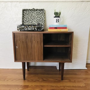 SHIPS IN 4-6 WEEKS Custom Made Mid Century Modern Media Console Stereo Console Media Cabinet Bathroom Sink Vanity Walnut Cane image 4