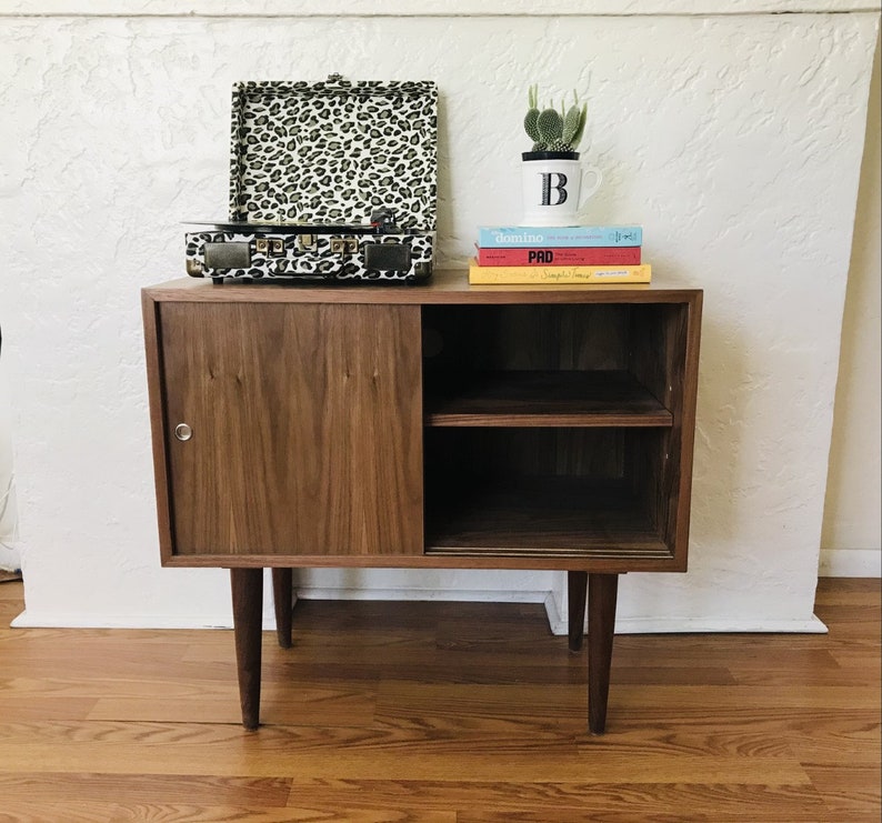 SHIPS IN 4-6 WEEKS Custom Made Mid Century Modern Media Console Stereo Console Media Cabinet Bathroom Sink Vanity Walnut Cane image 4