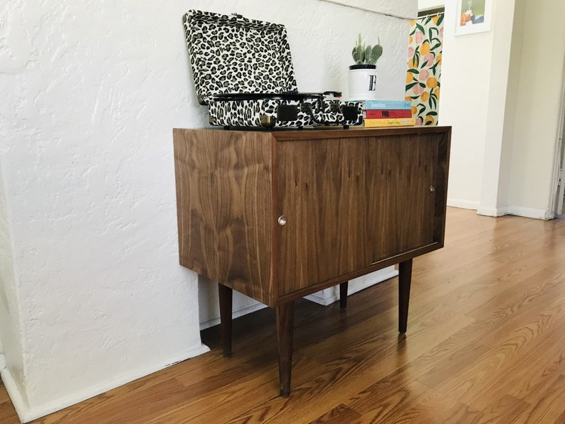 SHIPS IN 4-6 WEEKS Custom Made Mid Century Modern Media Console Stereo Console Media Cabinet Bathroom Sink Vanity Walnut Cane image 8