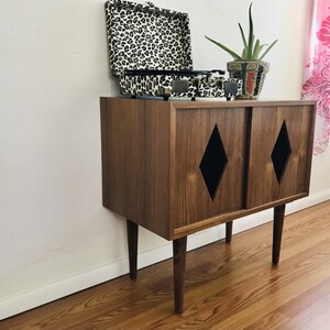 SHIPS IN 4-6 WEEKS Custom Made Media Console Stereo Console Media Cabinet Bar Bathroom Sink Vanity Walnut Diamonds image 5