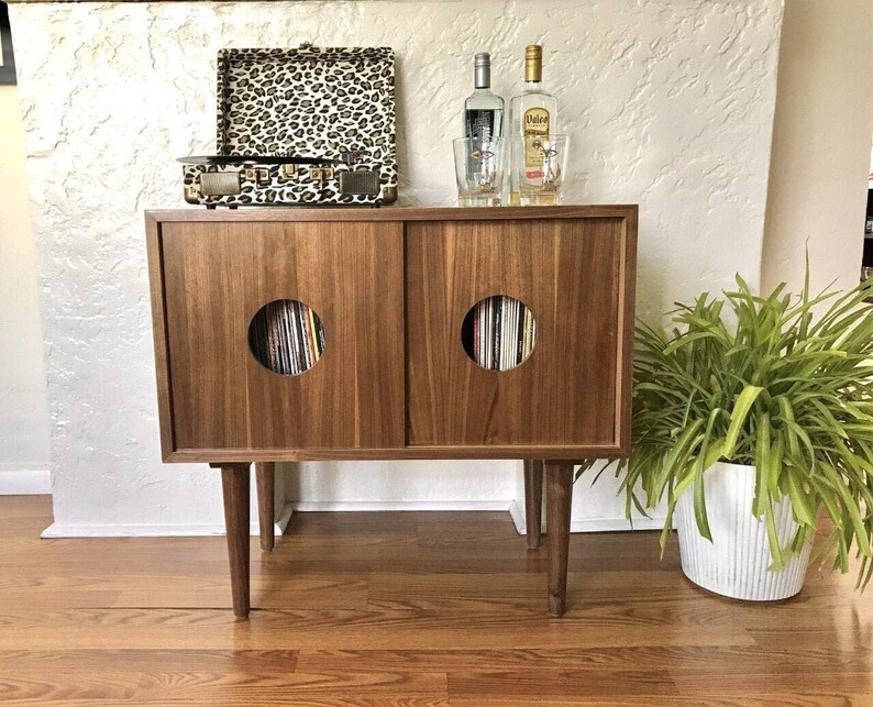 SHIPS IN 4-6 WEEKS Custom Made Mid Century Modern Media Console Stereo Console Media Cabinet Bathroom Sink Vanity Walnut image 2