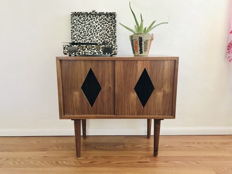 SHIPS IN 4-6 WEEKS Custom Made Media Console Stereo Console Media Cabinet Bar Bathroom Sink Vanity Walnut Diamonds image 3