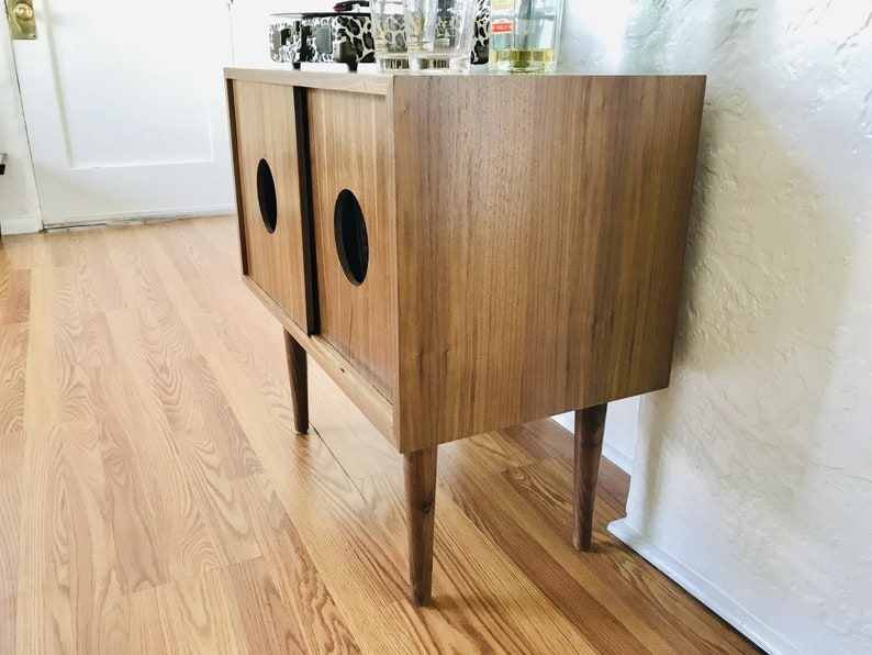 SHIPS IN 4-6 WEEKS Custom Made Mid Century Modern Media Console Stereo Console Media Cabinet Bathroom Sink Vanity Walnut image 4