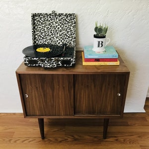 SHIPS IN 4-6 WEEKS Custom Made Mid Century Modern Media Console Stereo Console Media Cabinet Bathroom Sink Vanity Walnut Cane image 5