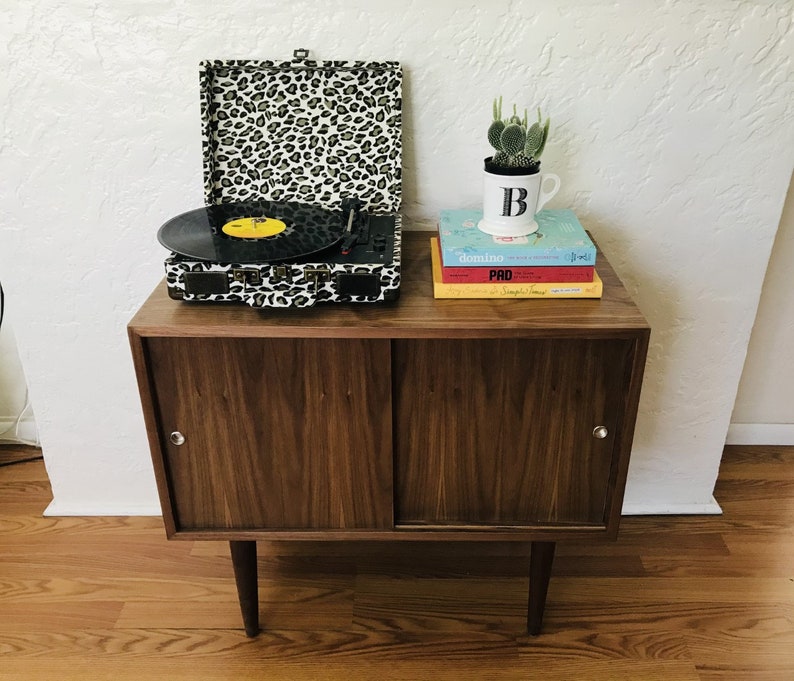 SHIPS IN 4-6 WEEKS Custom Made Mid Century Modern Media Console Stereo Console Media Cabinet Bathroom Sink Vanity Walnut Cane image 5