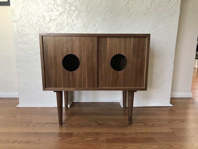 SHIPS IN 4-6 WEEKS Custom Made Mid Century Modern Media Console Stereo Console Media Cabinet Bathroom Sink Vanity Walnut image 7