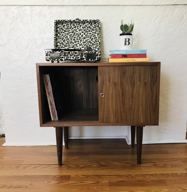 SHIPS IN 4-6 WEEKS Custom Made Mid Century Modern Media Console Stereo Console Media Cabinet Bathroom Sink Vanity Walnut Cane image 1