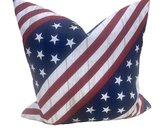 American Flag Pillow Cover, Patriotic Stars and Stripes