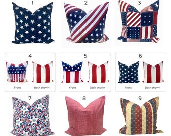 American Flag Pillow Cover, Patriotic Stars Stripes Americana Decor, Red White Blue Cushion