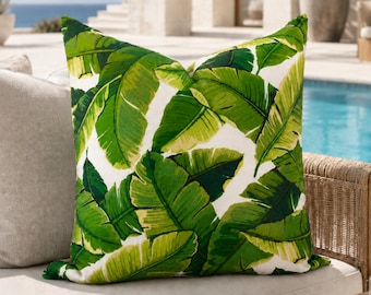 Tropical Banana Leaf Pillow Cover – Green Botanical Indoor Outdoor Polyester Cushion Case