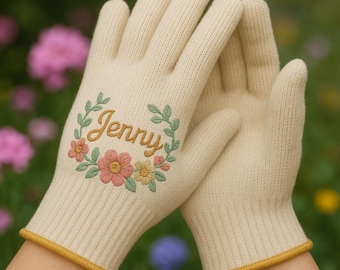 Bestickte benutzerdefinierte Blumenhandschuhe, Gartenhandschuhe, Gartenliebhaber-Gartenarbeitshandschuhe, Arbeitshandschuhe im Freien, Blumenhandschuhe, Geschenk für Mutter