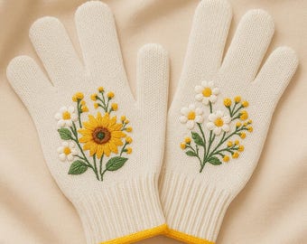 Embroidered Sunflower Gardening Gloves, Custom Name Flower Gardening Gloves , Personalized Gift,Garden Working Gloves, Gift for Her / Mom