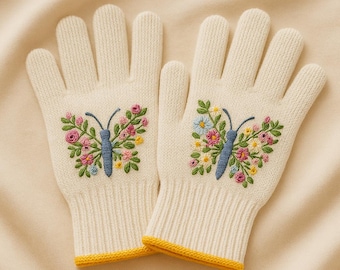 Gestickte Blumen Schmetterling Handschuhe, Name Blumen Gartenhandschuhe, personalisiertes Geschenk, Gartenarbeitshandschuhe, Arbeitshandschuhe im Freien
