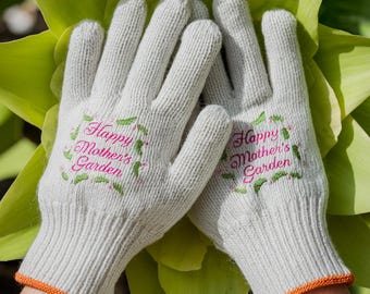 Embroidered Happy Mother Garden Gardening Gloves, Garden Lover Gloves, Garden Working Gloves, Outdoor Working Gloves, Floral Gloves.