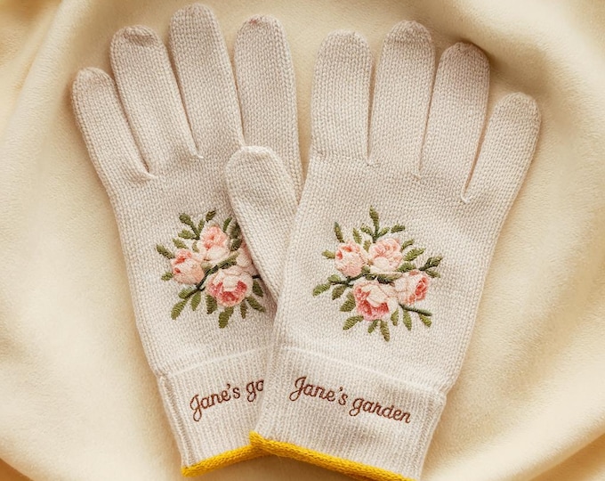 Embroidered Roses Gardening Gloves, Garden Lover Gloves, Garden Working Gloves, Outdoor Working Gloves, Floral Gloves.