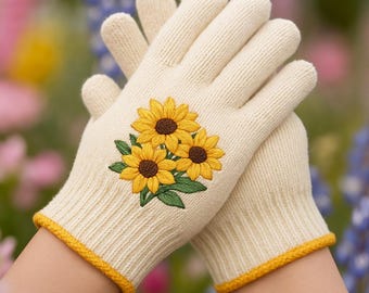 Gestickte Sonnenblumen-Gartenhandschuhe, individuelle Name Blumen-Gartenhandschuhe, personalisiertes Geschenk, Gartenarbeitshandschuhe, Arbeitshandschuhe im Freien