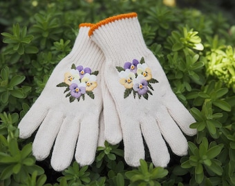Guantes de jardinería con pensamientos bordados, regalo personalizado, para amantes de la jardinería, guantes para trabajar en el jardín, guantes para trabajar al aire libre