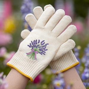 Embroidered Lavender Bouquet Gardening Gloves, Garden Lover Gloves, Garden Working Gloves, Outdoor Working Gloves, Floral Gloves.