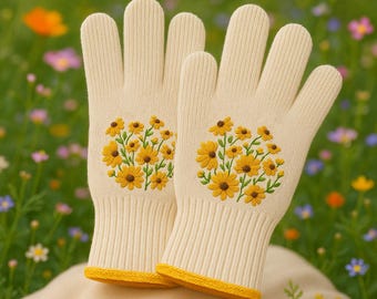 Embroidered Sunflower Gardening Gloves, Custom Name Flower Gardening Gloves , Personalized Gift, Garden Working Gloves, Gift for Her / Mom