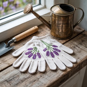 Embroidered Lavender Gardening Gloves, Garden Lover Gloves, Garden Working Gloves, Outdoor Working Gloves, Floral Gloves.