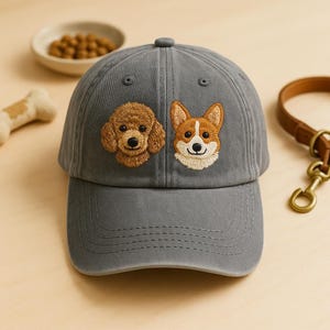 Custom EMBROIDERED Pet Hat Using Pet Photo, Personalized Dog Hat, Custom Cat Hat, Custom Pet Cap, Embroidered Washed Hat Cap Dog Mom Hat