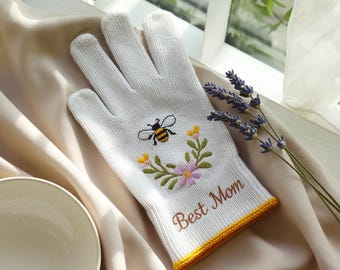 Gestickte individuelle Namenshandschuhe, Gartenhandschuhe, Gartenliebhaberhandschuhe, Gartenarbeitshandschuhe, Outdoor-Arbeitsblumen- und Bienenhandschuhe.