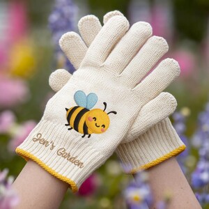 Embroidered Custom Honey Bee Gardening Gloves, Garden Lover Gloves, Garden Working Gloves, Outdoor Working Gloves, Cute Gift For Girls