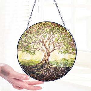 Tree of Life Stained Glass Suncatcher with Moon Phases, Gifts, Wall Art, Window Hanging, Indoor Decor, Sun Catcher