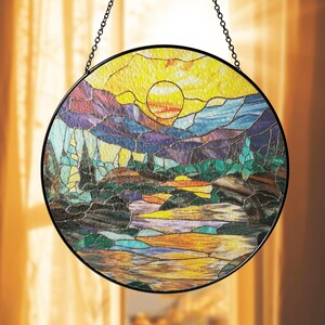 Mountain Range Stained Glass Suncatcher, Nature Suncatcher For Window Hanging, Stained Glass Window Gift, Suncatcher Ornament, Home Decor