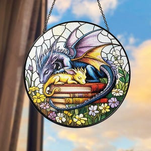 Stained Glass Fantasy Dragon Suncatcher Book Lover Gift 4th Wings Decor Gift For Bookworm Window Hanging Bookish Book Club Gift Dragon Art