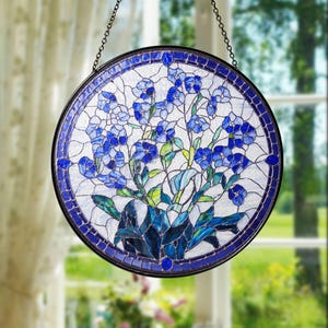 Forget-Me-Not Flowers Stained Glass Suncatcher, Window Hanging, Gift For Grandma, Floral SunCatcher, Gardener Gift, Flower Glass Art