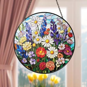 Wildflower Glass Suncatcher, Wildflower Window Hanging Decor, Florist Gift, Gift for Flower Lover, SunCatcher Gift for Mom and Grandma