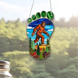 Bigfoot Acrylic Suncatcher, Sasquatch Window Hanging Decor, Cryptid Home Decoration, Bigfoot Gift, Creature Ornament, Mystic Forest Gift