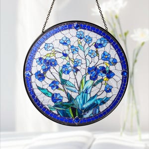 Forget-Me-Not Flowers Stained Glass Suncatcher, Window Hanging, Gift For Grandma, Floral SunCatcher, Gardener Gift, Flower Glass Art
