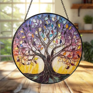 Tree of Life Stained Glass Suncatcher Gifts, Wall Art, Window Hanging, Indoor Decor, Sun Catcher, Gift for Her, Glass Stained Print Ornament