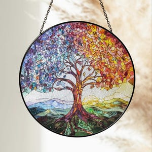 Tree of Life Stained Glass Suncatcher Gifts, Wall Art, Window Hanging, Indoor Decor, Sun Catcher, Gift for Her, Glass Stained Print Ornament