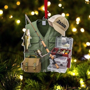 Custom Fisherman Ornament 2D Flat Acrylic, Personalized Bass Fishing Xmas Keepsake, Fishing Lover Christmas Gift