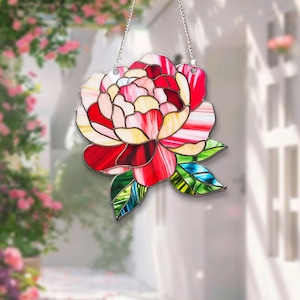 Peony Suncatcher ACRYLIC Hanging Sign, Peony Window Hanging, Peony Gifts for Mom, Peony Lover Gardening Lover, Mother&#39;s Day Gift for Mom