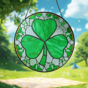 Shamrock Stained Glass Suncatcher, Shamrock Suncatcher, Shamrock Glass Hangings, St. Patrick&#39;s Day Decoration, Irish Gift, Irish Shamrock