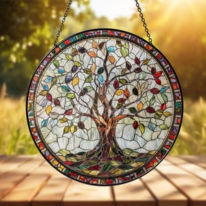 Tree of Life Stained Glass Suncatcher Gifts, Wall Art, Window Hanging, Indoor Decor, Sun Catcher, Gift for Her, Glass Stained Print Ornament